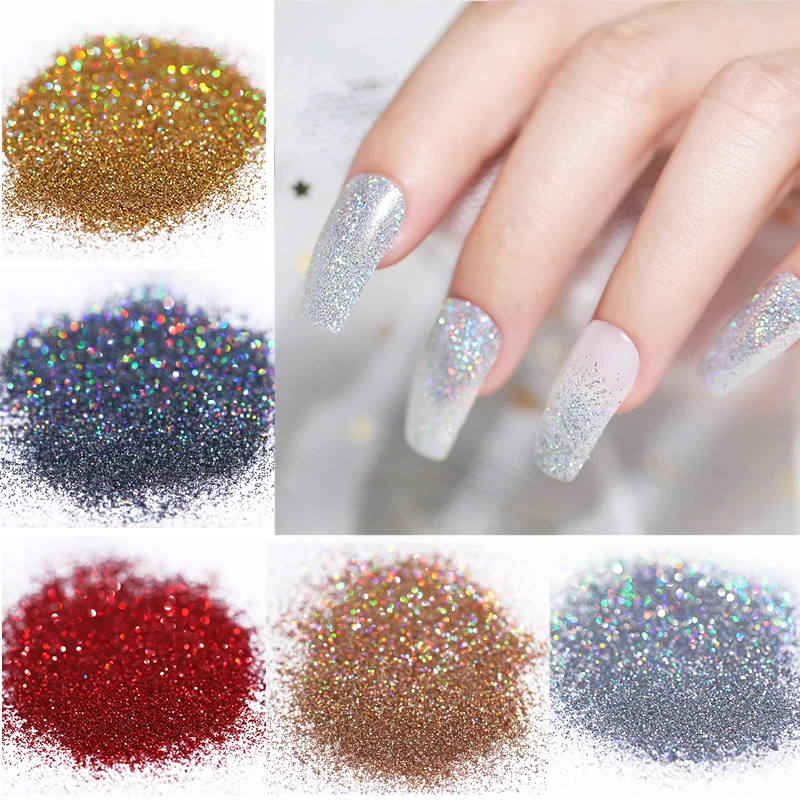 

5g Holographic Nail Glitter Powder Silver Pink Purple Shiny Nail Art Chrome Pigment 20 Colors Shimmer DIY Manicure Nail Decor