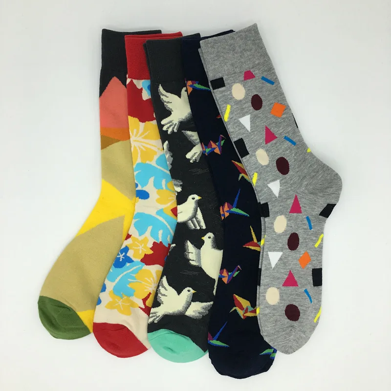 Мужские 5 пар роскошных красочных забавных новинок носки унисекс красочные дизайн Повседневные Удобные носки из хлопка Размер 7,5-12 - Цвет: Серебристый