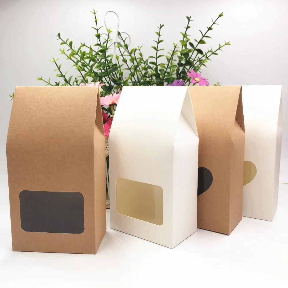 12pcs/lot 8x5x16cm kraft Bags/Boxes Paper stand up window for Gift