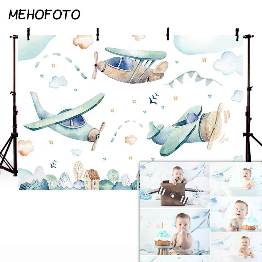 

MEHOFOTO Airplane Backdrop Little Boy Pilot Baby Shower Decorations Background Newborn Baby Birthday Party Photography Backdrops