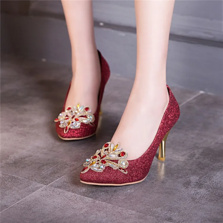 

Big Size 11 12 13 14 Ladies high heels women shoes woman pumps Sequins Fine-heeled high-heeled single shoes