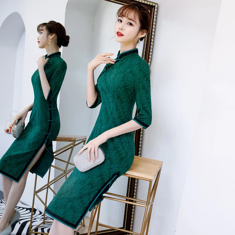 Бордовый стильный женский сексуальный принт винтажный хлопок Cheongsam Новинка китайский Стиль Мандарин воротник платье дамы Qipao размер m-xxxl
