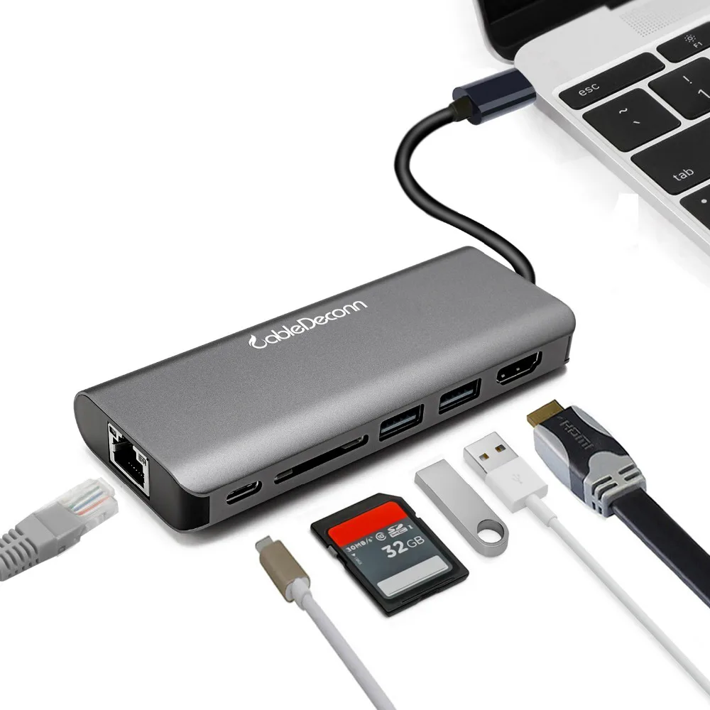 Тип usb C до HDMI SD USB 3,0 хаб RJ45 Тип C зарядки порт кабель с адаптером для ноутбука и MacBook Pro