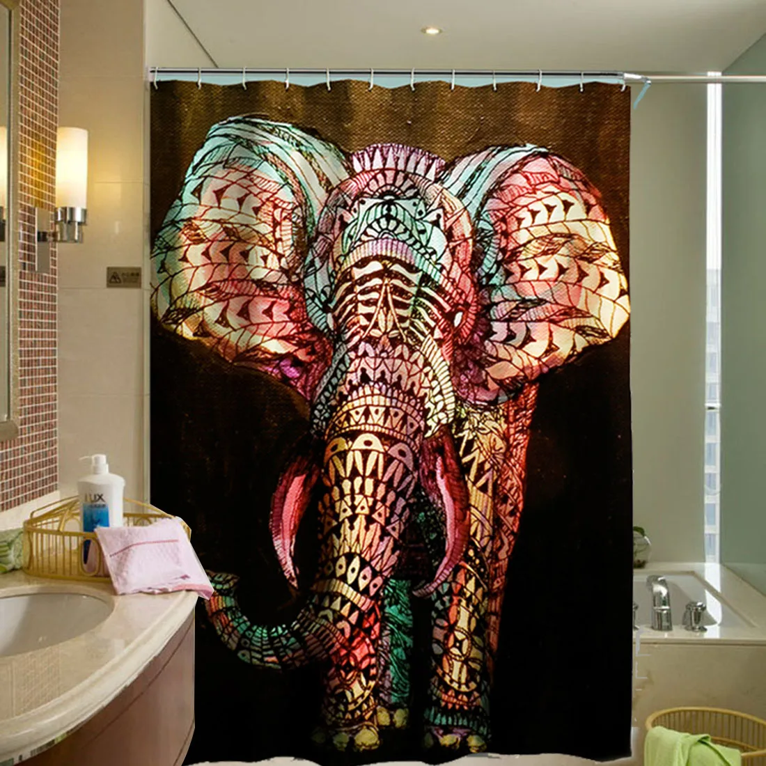 Waterproof Novel Elephant Printing Shower Curtain Mildewproof Polyester