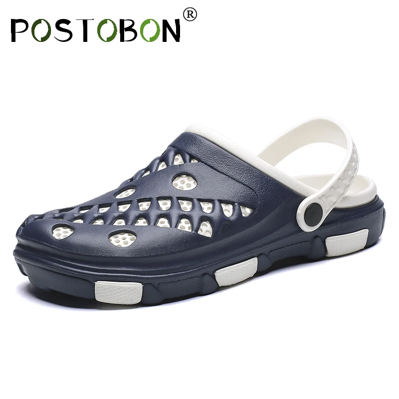 

POSTOBON Men Sandals Summer Slippers Shoes Fashion Beach Sandals Casual Flat Slip on Flip Flops Men Hollow Shoes Size 45