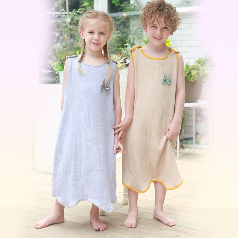 

Summer Baby Cotton Four Layers Gauze Split Leg Sleeping Bag Baby Air-conditioned Short Sleeve Pajamas Kids Anti-kick