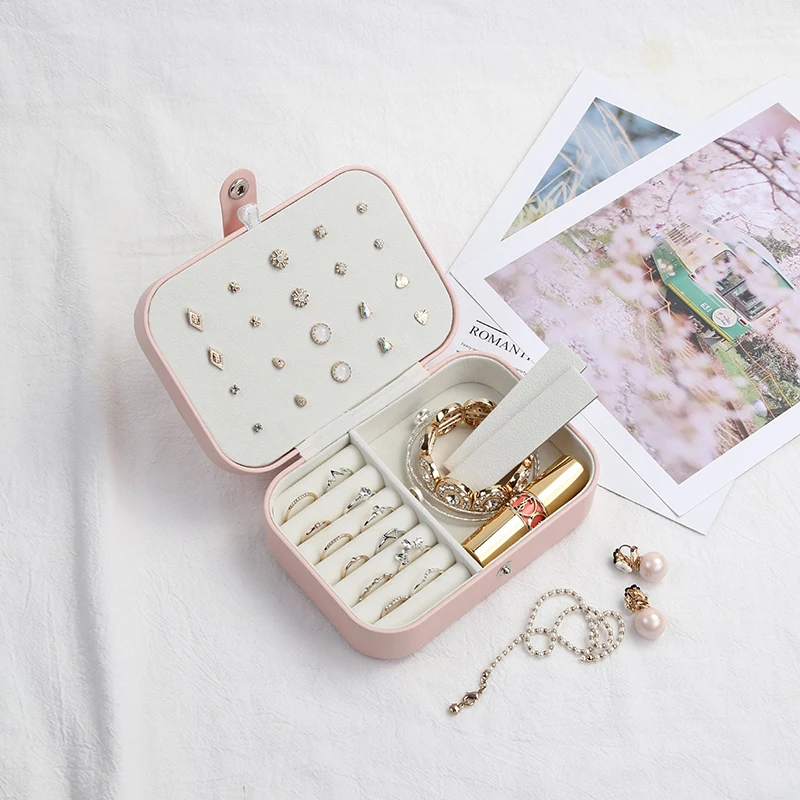 Lady PU Leather Jewelry Box Storage Box Ring Display Case Portable Jewelry Organizer for Necklaces Joyeros Organizador De Joyas