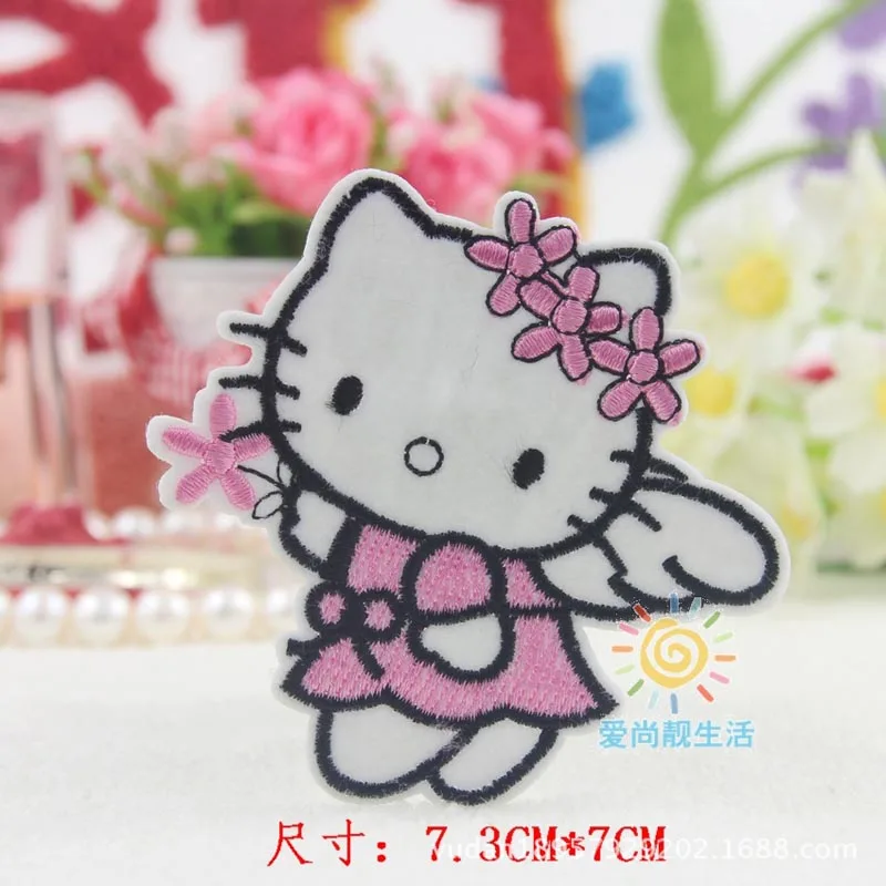 

Cartoon Kids Pink Hello Kitty Iron On Patch Clothes Patch For Clothing Clothes Girls Boys Embroidered Patch