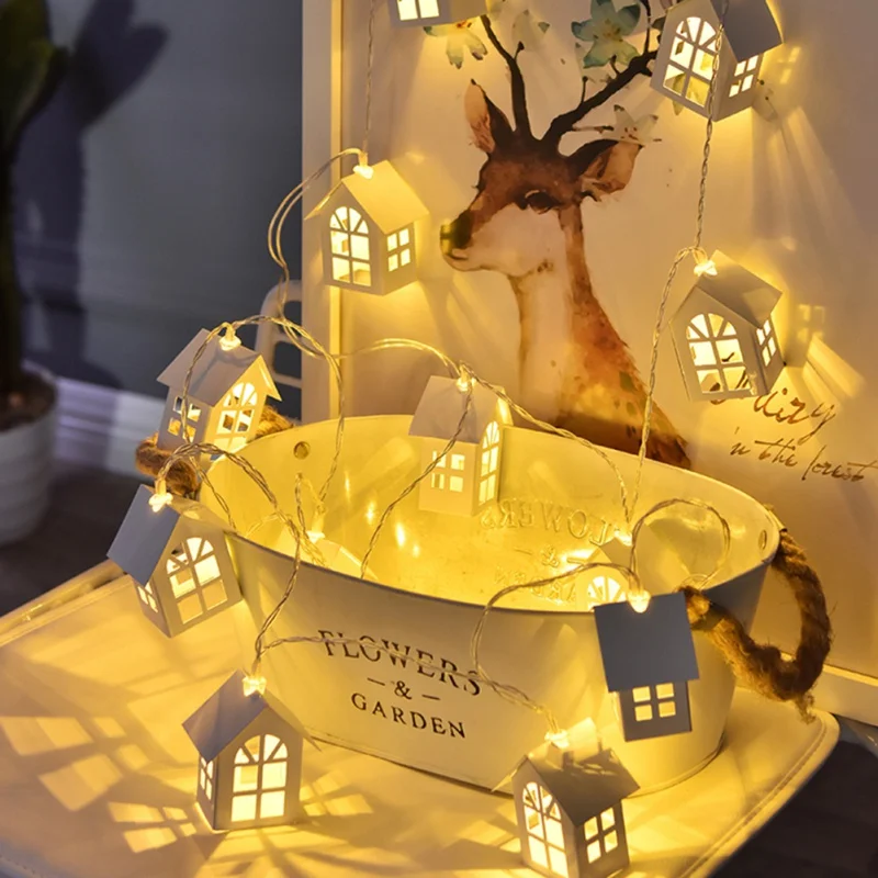 Рождественский Декор светодиодный гирлянда деревянная гирлянда с домиками светодиодный декор комнаты гирлянда лампа Свадебная вечеринка