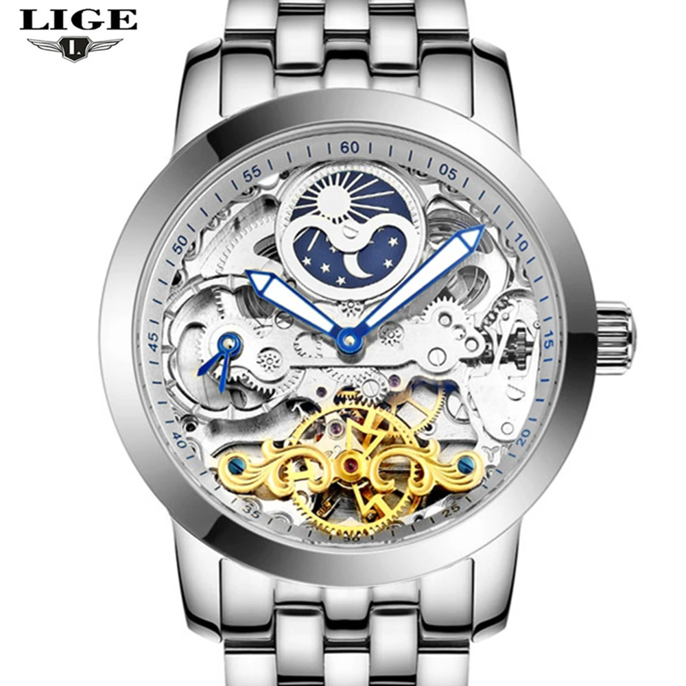 LIGE часы мужские tourbillon автоматические механические лучший бренд класса люкс