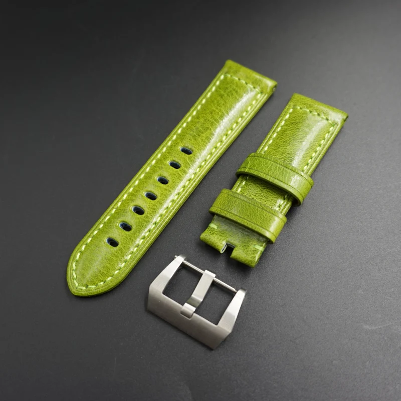 

Top Vintage Italian cow leather watch band 24mm GREEN bracelet watchband For PAM441/Panerai strap belt PAM tools logo 44mm dial