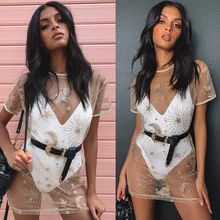 Женское сексуальное бикини с золотыми блестками, Sparky, купальник, купальный костюм с коротким рукавом, Сетчатое прозрачное летнее пляжное платье