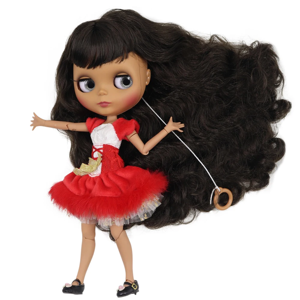 Ледяная кукла DBS Blyth 1/6 bjd Темный кожный сустав тела темно коричневые черные волосы