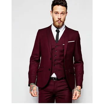 

Wine Red Two Button Best Man Wedding Suit 3Pieces(Jacket+Pant+Vest+Tie) Groom Slim Fit Prom Masculino Trajes De Hombre Blazer 03