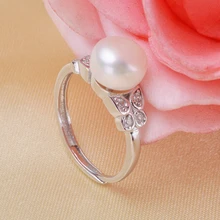 Fashion jewelry 925 sterling silver double butterfly 8-9mm Freshwater Pearl ring with zircon Wedding Rings best gifts for Women