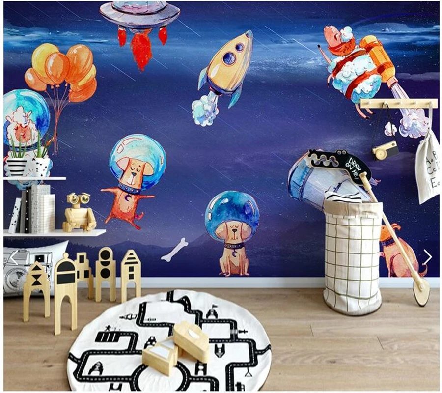 

Custom papel pared infantil, space cosmic animal mural for children room bedroom sofa backdrop wall home decor papel de parede