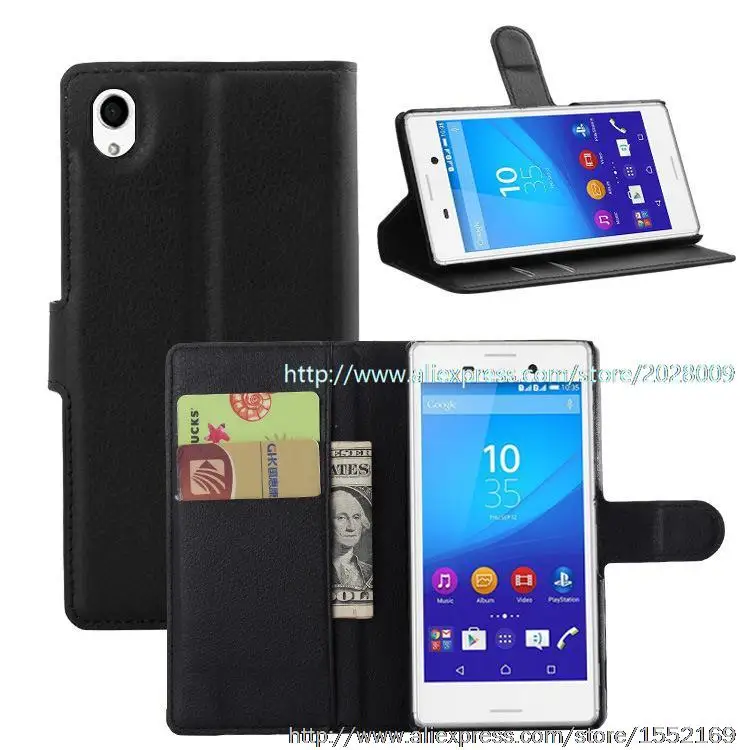 New Lichee Flip PU Leather Case Cover for Sony Xperia M4 AQUA Wallet Stand Design Case for Sony Xperia M4 AQUA Free Ship