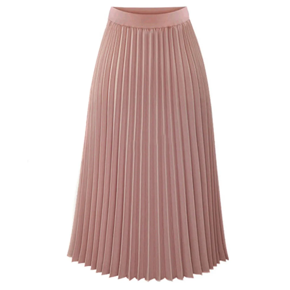 Женская однотонная плиссированная юбка, плиссированная, элегантная, эластичная, высокая талия, макси, плиссированная юбка, Женская юбка для танцев, Faldas Mujer Moda#20 - Цвет: Pink