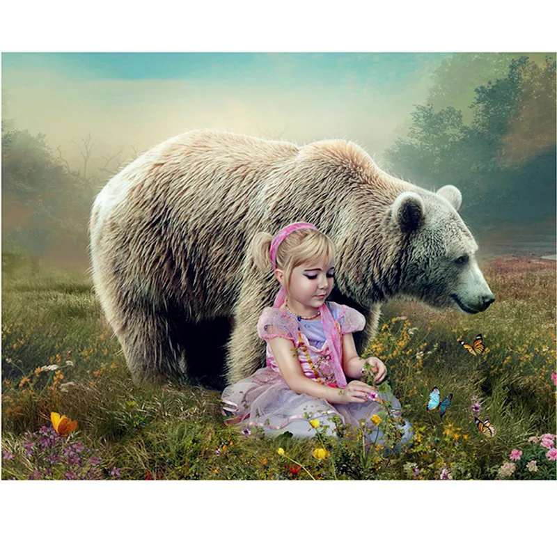 Diamond Embroidery Little girl and bear 5D Diy Diamond Painting Full Dill Diamond Mosaic Animals Home Decoration Paintings