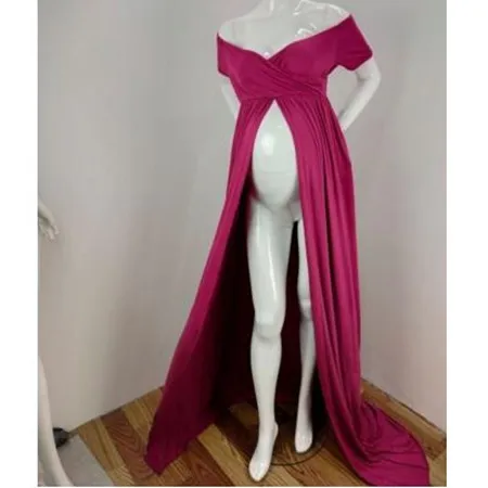 Новая одежда для фотографии реквизит платье для беременных на лето женские; с открытыми плечами Длинные Макси платье Свадебная вечеринка платья женщин размеры - Цвет: Розово-красный