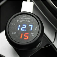 VST автомобиль 3 в 1 Многофункциональный автомобиль USB Зарядное устройство термометр Вольтметр цифровой измеритель монитор 2.1A USB Зарядное устройство для мобильного телефона