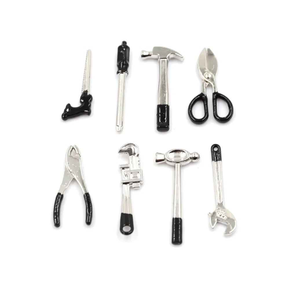 8pcs/set 1:12 Metal Hand Tool Set 1 Scissors/caliper/wrench/screwdriver/saw/plier 2 Hammers Dolls House Miniature Accessory | Игрушки и