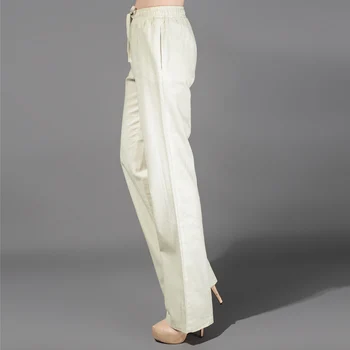 

Summer Fashion Linen Pants Women Full Trousers Casual Pencil Pants White Loose Drawstring Elastic Waist Pants