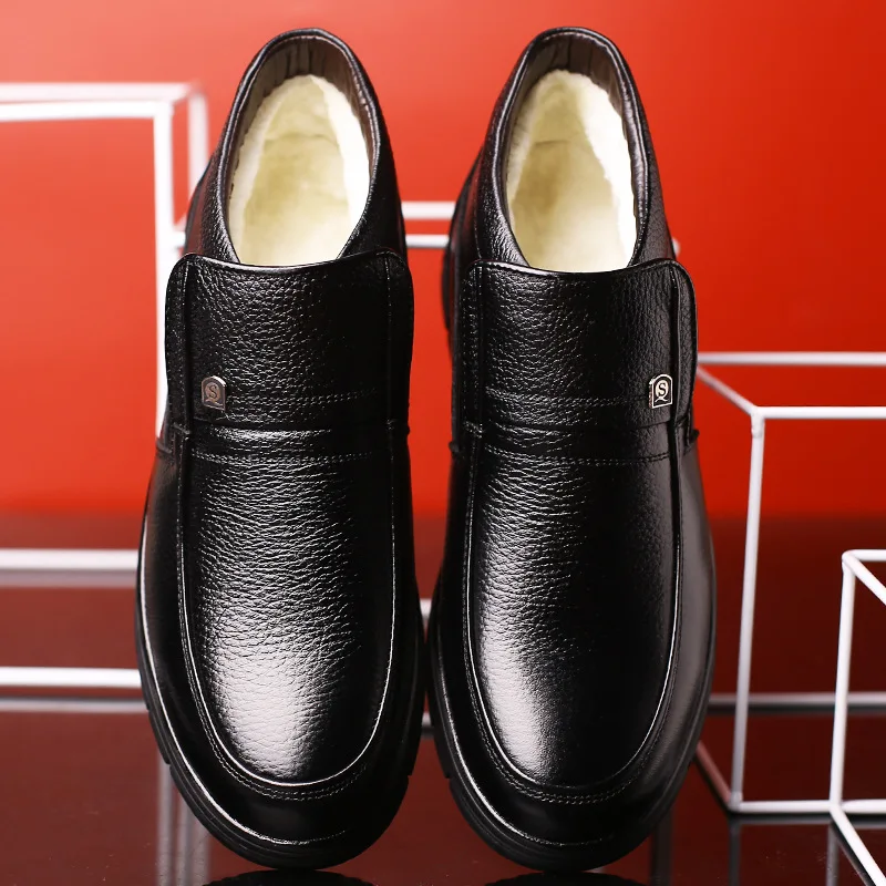 Merkmak/Роскошные Брендовые мужские зимние ботинки; теплые мужские ботильоны с толстым мехом; модная мужская деловая офисная официальная кожаная обувь