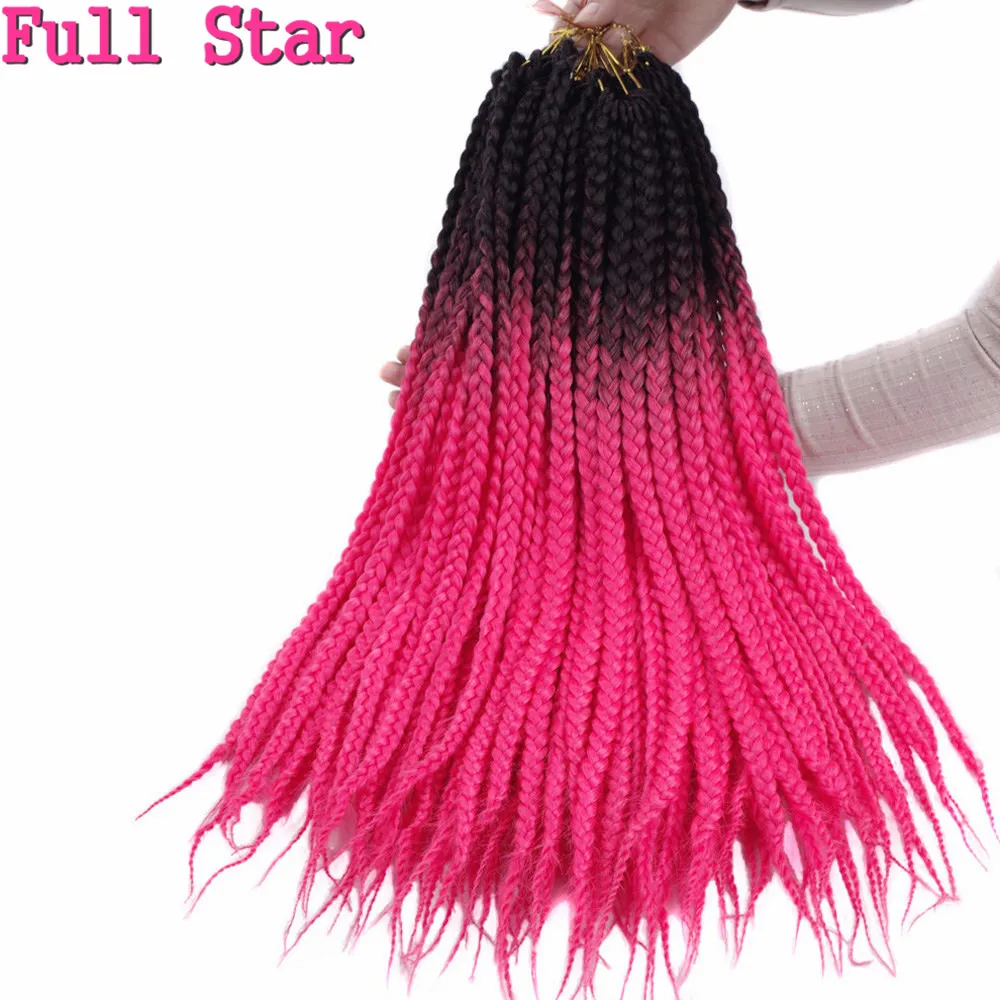 

Full Star Box Braids 3S Crochet Braids Synthetic Hair Extensions Ombre black Purple Blue Color hair 1 pack/lot 22 inch for Women
