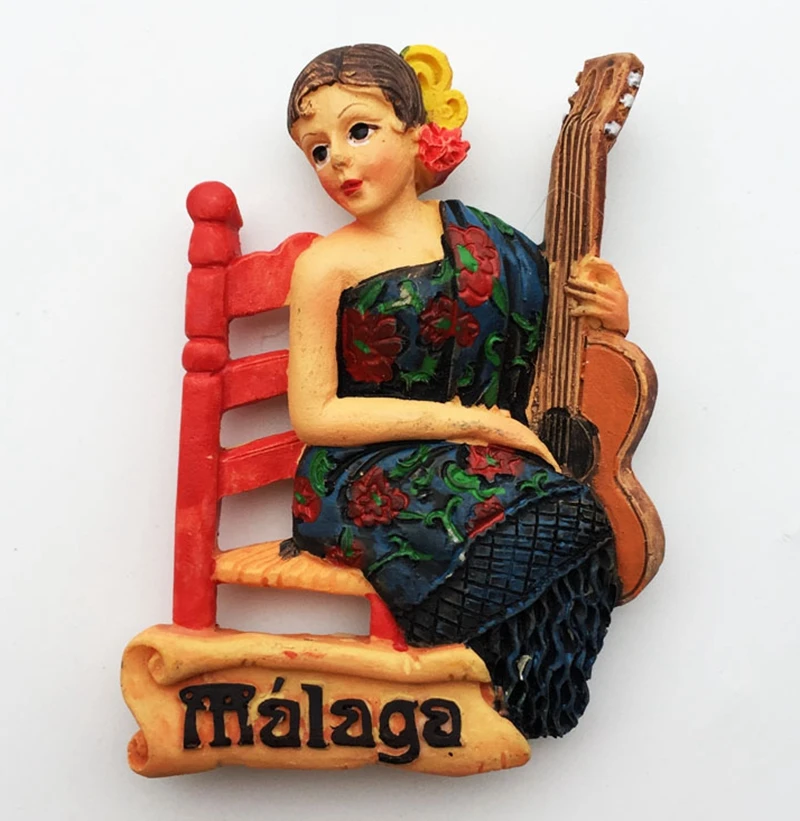 

New Spain Andalusia Malaga Playing Guitar Girl 3D Fridge Magnets Tourism Souvenirs Refrigerator Magnetic Stickers Gift