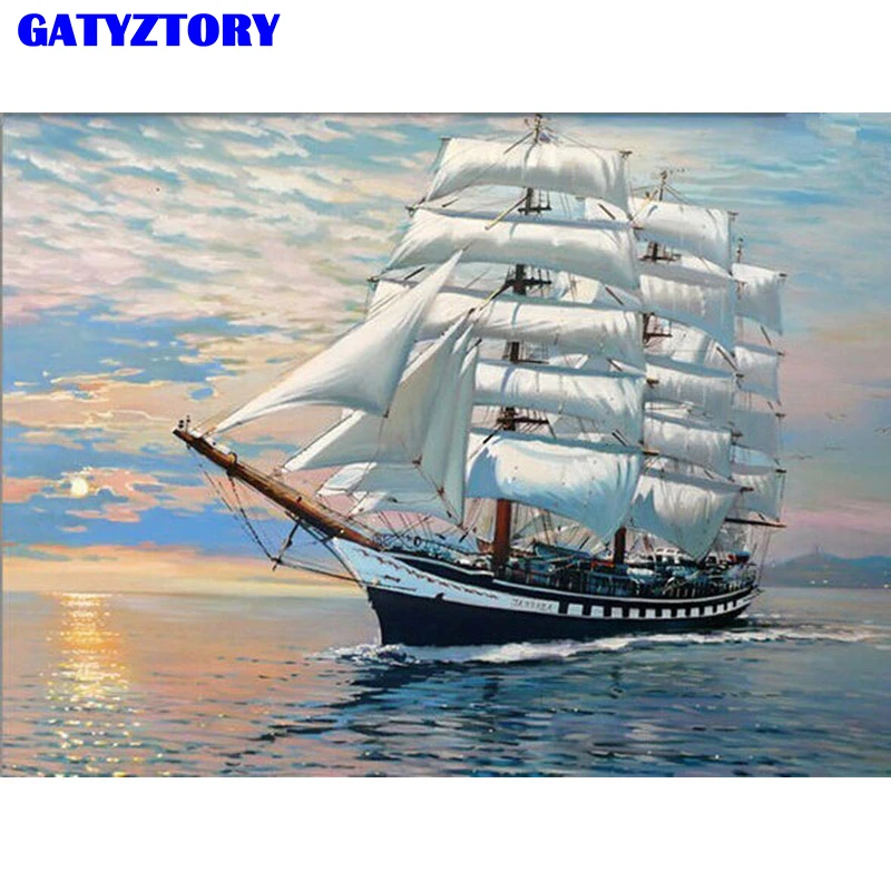 

Frameless Boat Seascape Diy Digital Painting By Numbers Home Wall Art Decor Modern Canvas Painting For Unique Gift 40x50cm