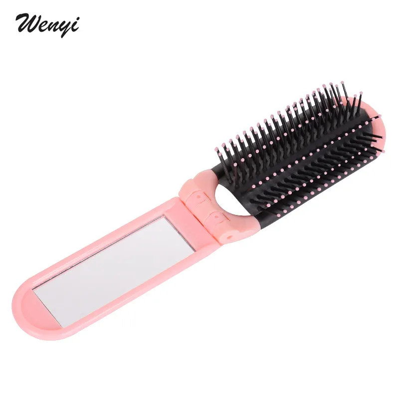 

1 Pcs New Girls Portable Mini Folding Comb Airbag Massage Round&Long Travel Hair brush With Mirror Cute Round&Long Hair