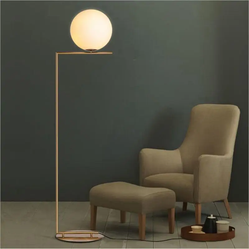 LukLoy Modern LED Floor Lamp Floor Light Shade Glass Ball Standing Lamp for Bedroom Living Room Gold Designs