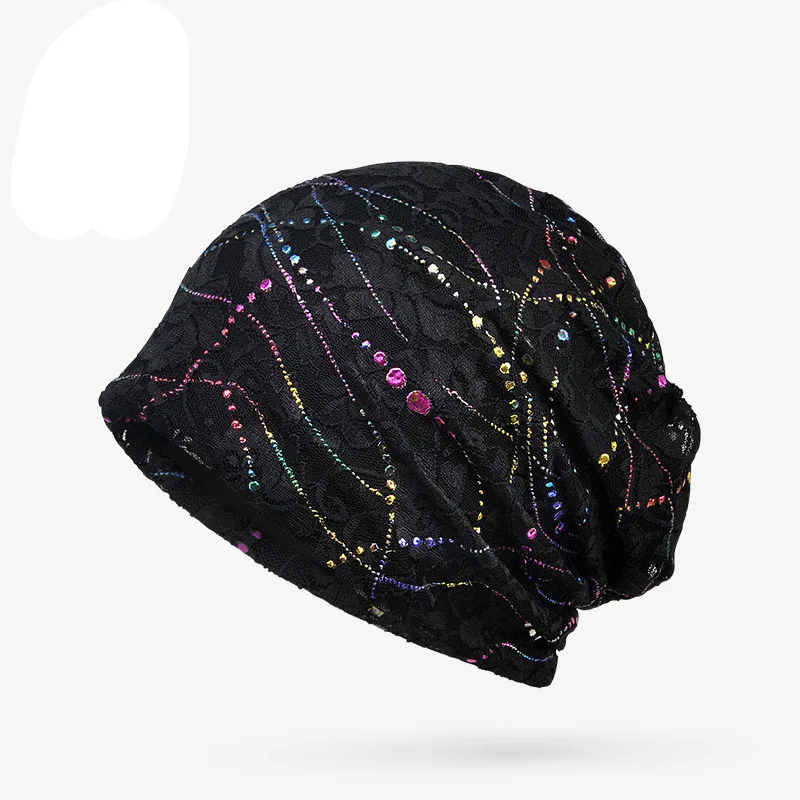 Высокое качество Skullies Beanies тонкая кружевная дышащая вязаная шапка s для женщин весна лето для девочек хлопковая хеджирующая шапка шляпа - Цвет: black