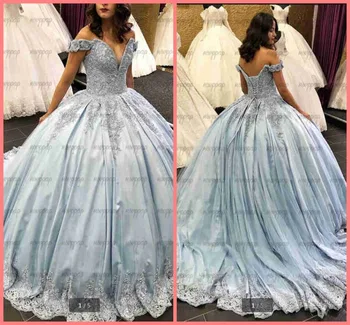 

2019 free shipping ball gown lace appliques beaded princess prom dress off the shoulder v neckline puffy prom gowns hot sale