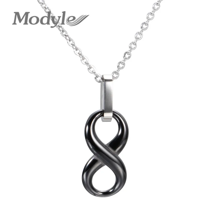 Modyle Fashion Ceramic Infinity Pendant Necklaces For Women Black White Innocuous Ceramic Necklace Jewelry