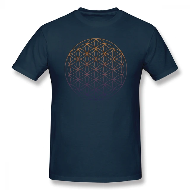 Sacred Geometry T Shirt Flower Of Life T-Shirt Men Print Beach Tee Shirts Male Short Sleeve Funny Awesome T Shirts Plus Size Navy Blue