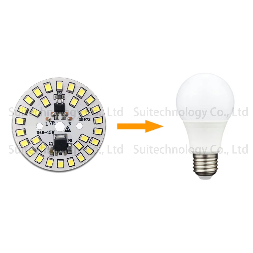 10 шт. AC220v светодиодный pcb SMD2835 3 Вт 5 Вт 7 Вт 9 Вт 12 Вт 15 Вт интегрированный ic драйвер белый/теплый белый светильник источник для светодиодный лампы потолочный светильник
