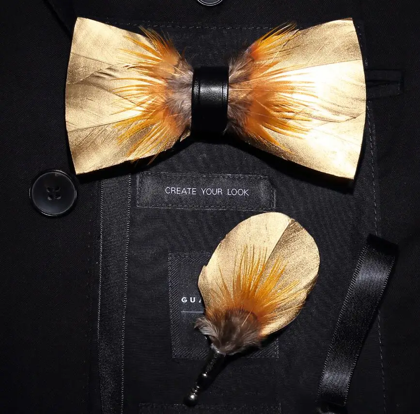 Ricnais брендовая дизайнерская мужская мода перо брошь для галстука-бабочки набор Регулируемый формальный галстук бабочка Свадебная вечеринка с подарочной коробкой - Цвет: 03