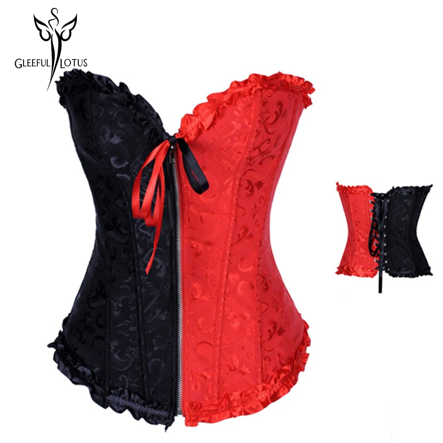 

gaine amincissante New front zipper satin corset Sexy Lingerie women bustier 2550 black red free shipping