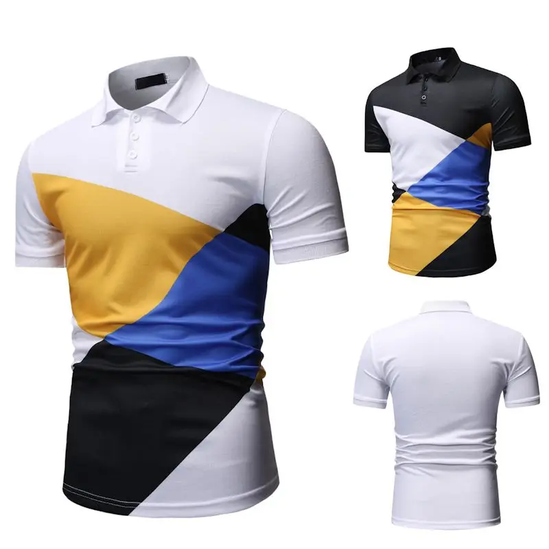

2019 summer Men's fashion Classics Polo shirts Men's high quality short sleeves Color Patchwork Polo shirt men size M to 4XL