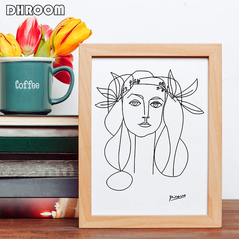 Picasso Line Art Drawing Canvas Art Prints Sketches Woman Bouquet of Peace Painting Poster Minimalist Wall Art Home Wall Decor