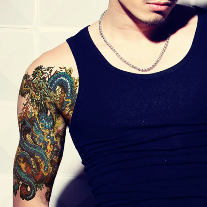 3 шт Временные татуировки наклейки на тело Дракон Лев металлические рукава с татуировками переводные наклейки для воды флеш-татуировки для мужчин