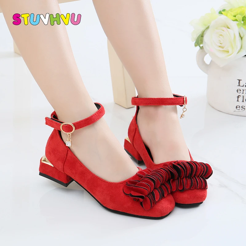 

Girls shoes leather casual shoes fashion girls dance princess high heels children shoes 2018 autumn big kids shallow mouth shoes