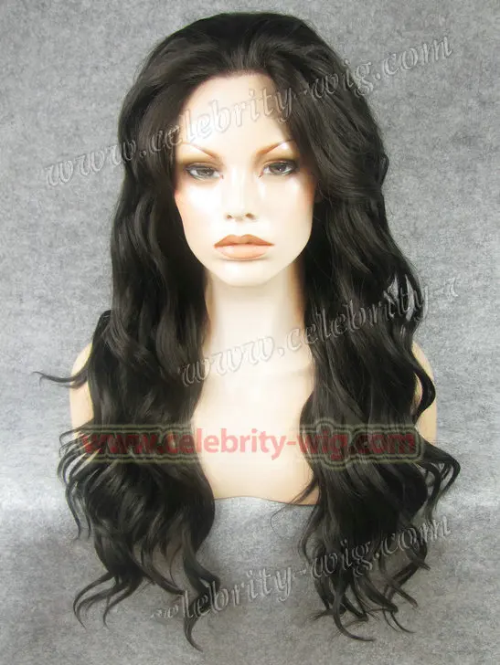 

Natural Black Wig Long Bodywave Synthetic Lace Front Wigs Heat Resistant Drag Queen Wig