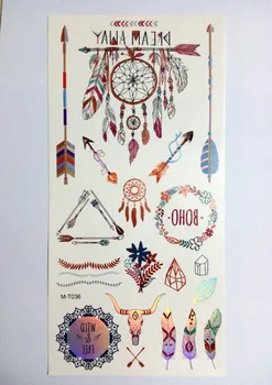 

New 100pcs Change Color Gold Sliver Metallic Tattoo Sticker feather totem metalic flash Temporary Body Art Tattoos 12 Models