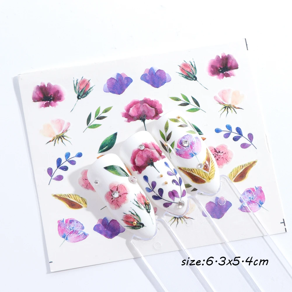 1 PCS Charming Watermark Nail Art Stickers Colorful Floral Pattern Nail Slider Holographic Stickers For Nail Decors LASTZ665-668