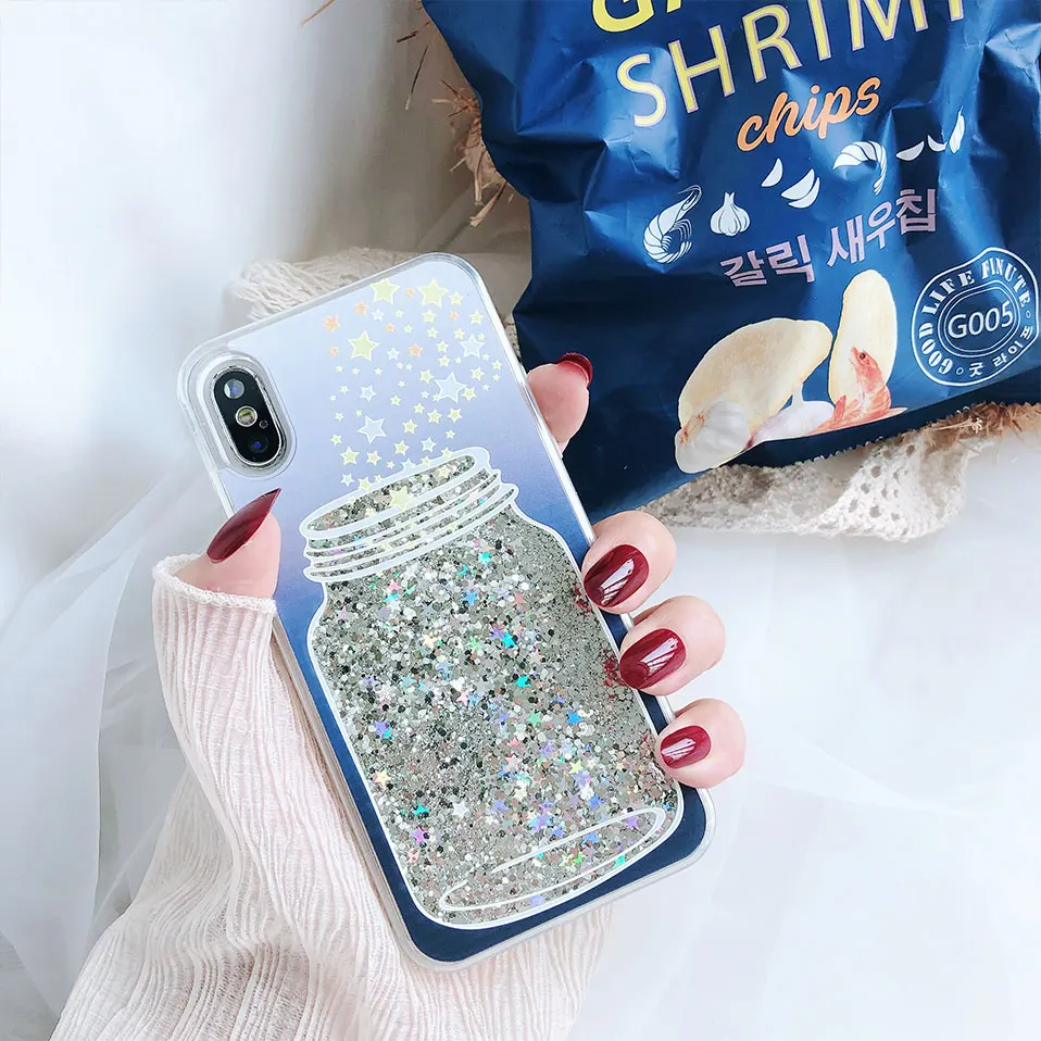 Phone Case For iPhone 6 6S 7 8 Plus Capa Glitter Quicksand Wishing Bottle Cases plus TPU PC X Funda x 6s |
