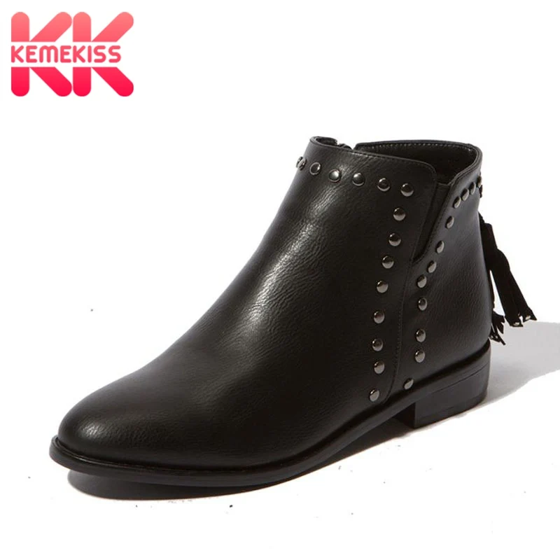 

KemeKiss Ankle Boots For Women Fashion Suede Flats Boots Warm Winter Casual Zipper Plush Fur Shoes Women Footwear Size 34-39