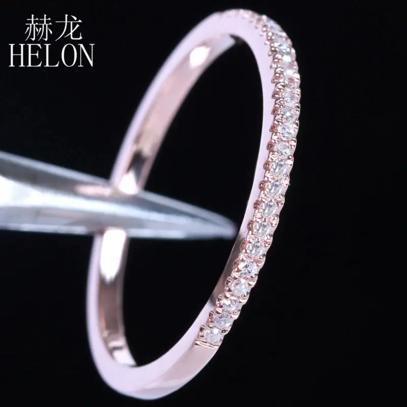 Кольцо HELON Half Eternity, одноцветное, 10 к, розовое золото, 0.1CT, натуральный бриллиант, для женщин, обручальное кольцо, классика, хорошее ювелирное изделие, подарок, вечерние